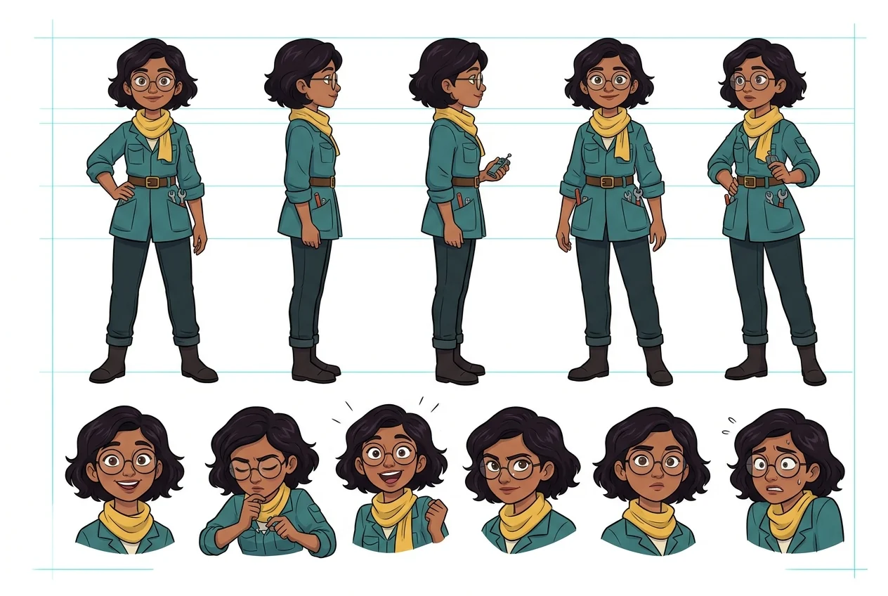 Character sheet demo with consistent poses and expressions